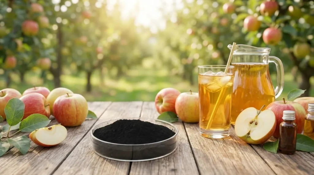 Carbon activado en polvo a base de madera para la decoloracion del zumo de manzana