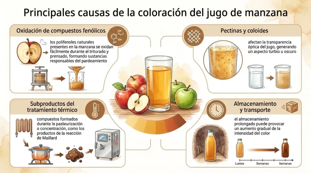 La causa principal de la formacion del color en el zumo de manzana