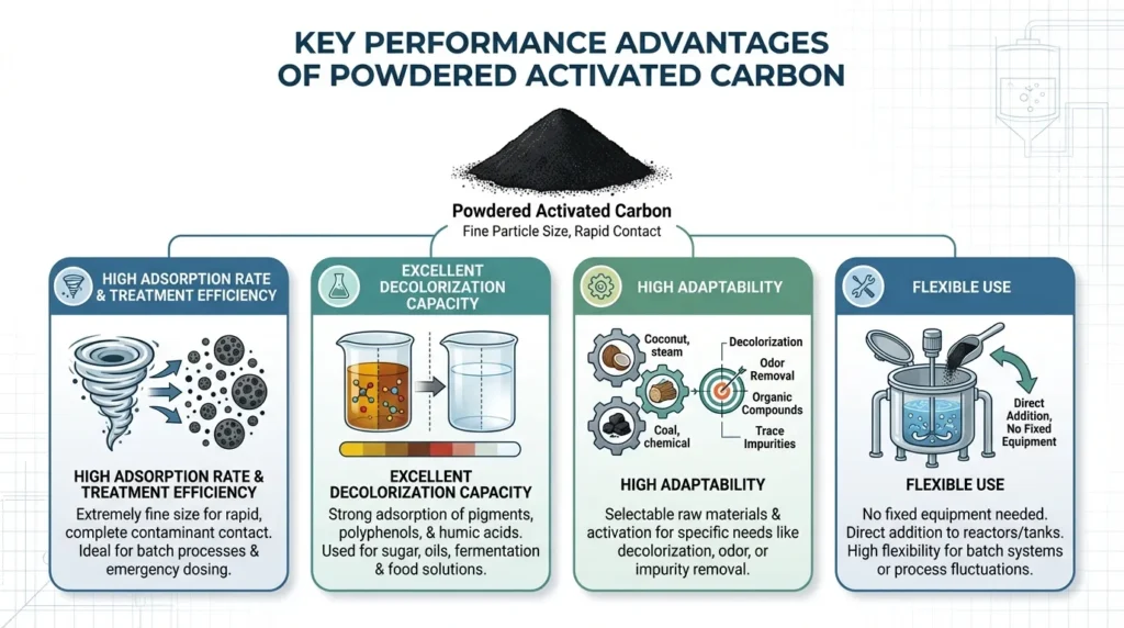 Principales ventajas de rendimiento del carbon activado en polvo