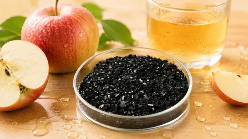 Carbon activado granular de cascara de coco para la decoloracion del zumo de manzana